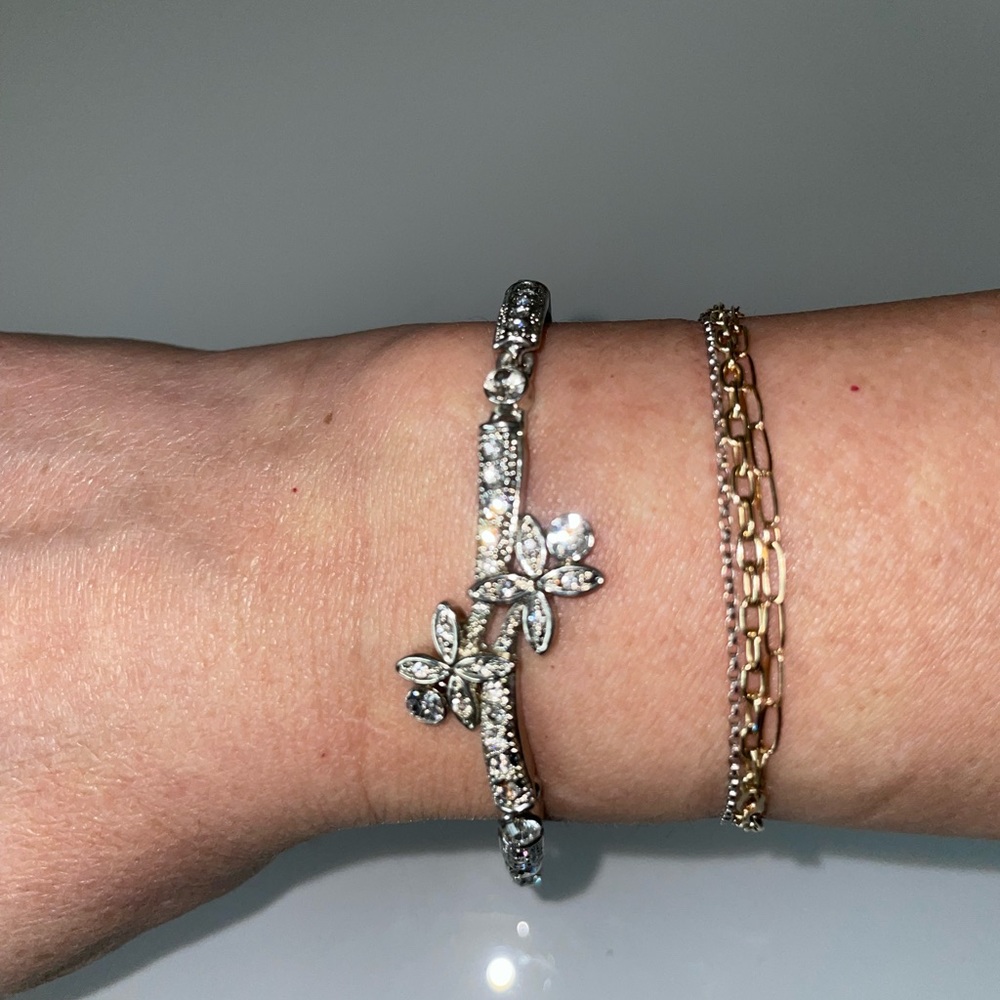 Floral Diamond Bracelet+Silver Plated with CZ Simulated Diamond+Sparkle+…